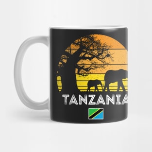 Tanzania Elephant Safari Vintage Sunset Baobab Africa Flag Mug